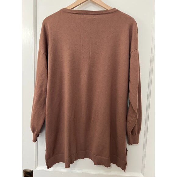 Umgee Plus Brown Long Sleeve Sweater with Criss Cross Detail Women's 1XL - Picture 2 of 8